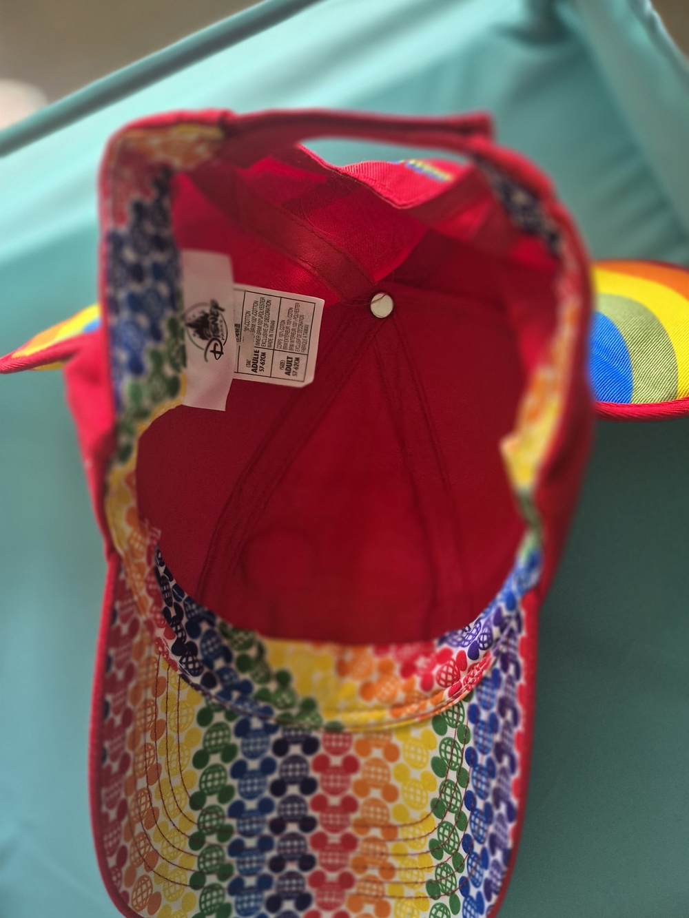 Disney Red Baseball Cap with Multicolor Inner Pattern - Picture 2 of 3